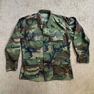 Air Force Issued Top Men Medium Reg Woodland Camo Button Up Shirt Long Sleeve